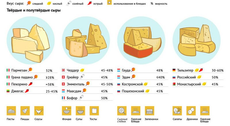 разновидности сыров и их особенности